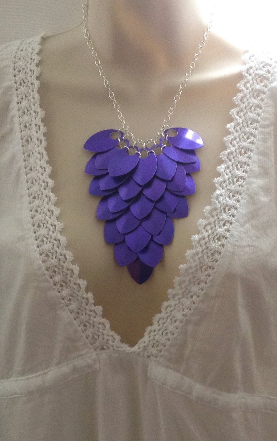Purple Bib Necklace, Statement Necklace, Aluminium Jewellery, Scale Maille 