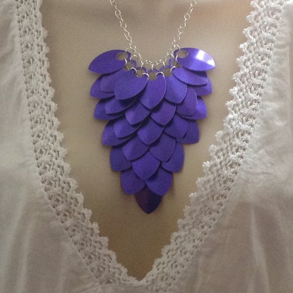 Purple Bib Necklace, Statement Necklace, Aluminium Jewellery