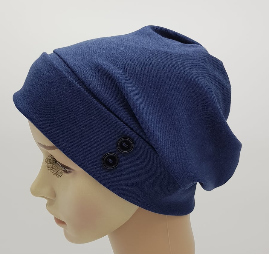 Blue cotton jersey beanie hat, bad hair day hat , surgical cap