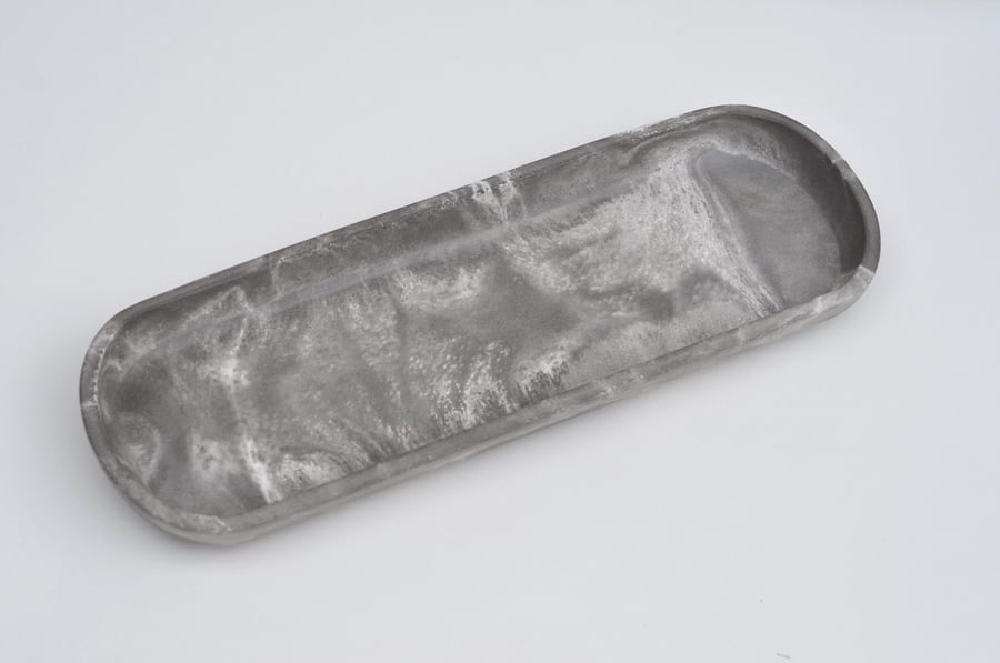 Long Oval Concrete Tray Grey and White Handmade Rectangular Tray Decorative Acce