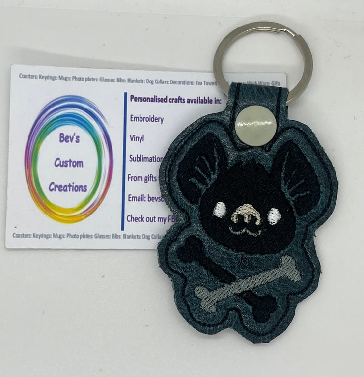 Embroidered Bat and bones Keyring