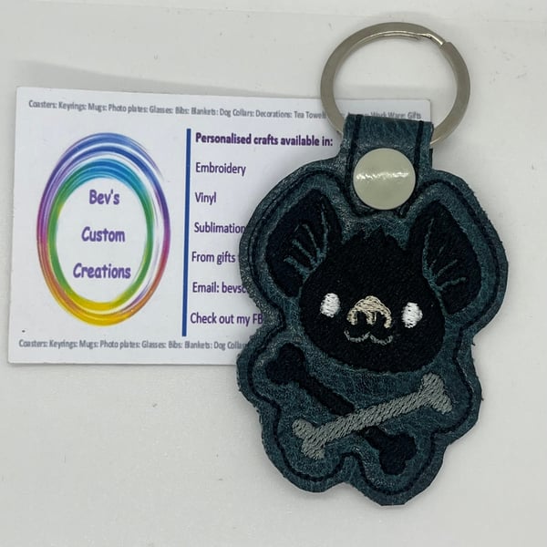 Embroidered Bat and bones Keyring