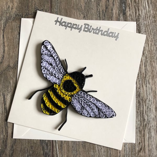 Handmade quilled bee happy birthday card