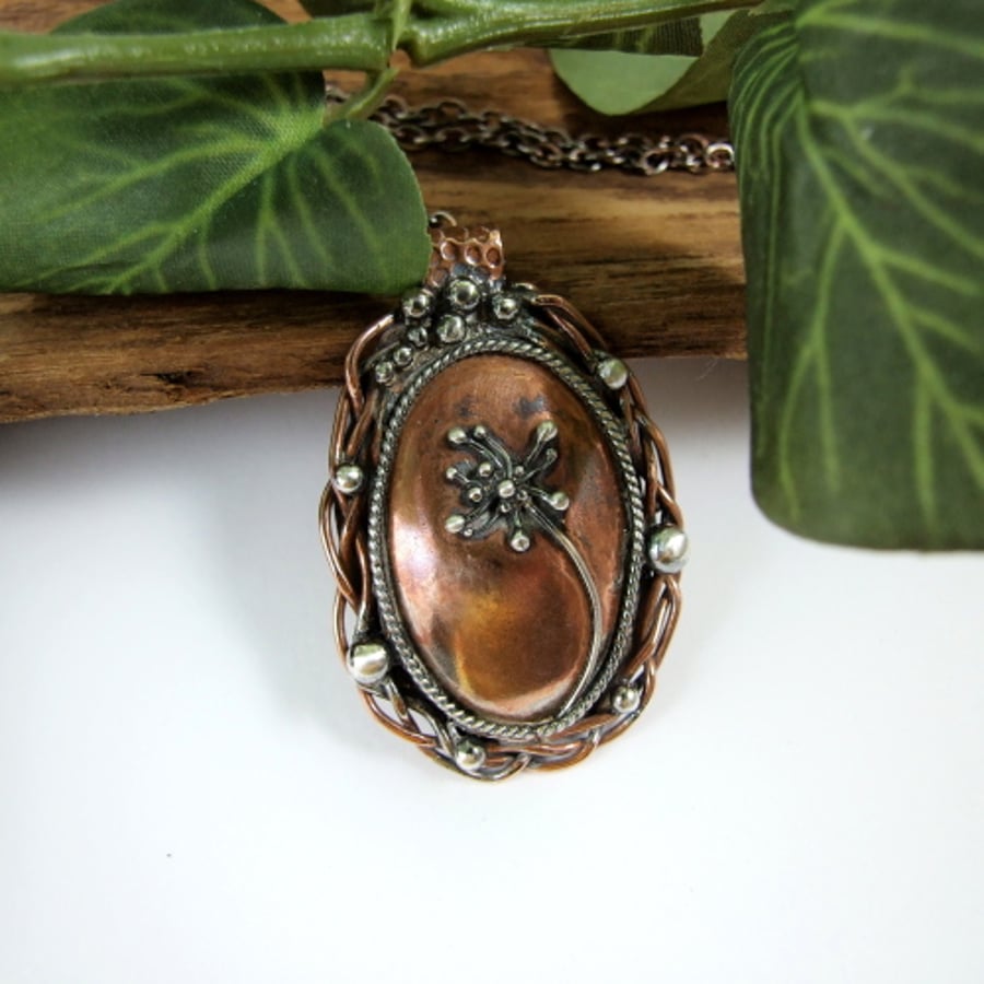 Dandelion Clock Necklace. Seed Head Pendant Copper