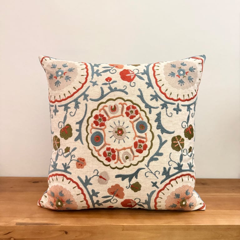 Embroidered Floral Linen Cushion Cover – 18 Inch