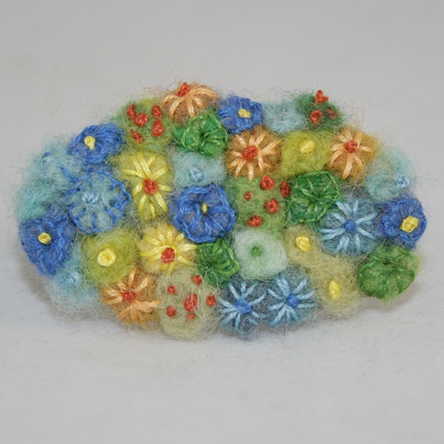 Embroidered Brooch - Medium Posy, blue and green