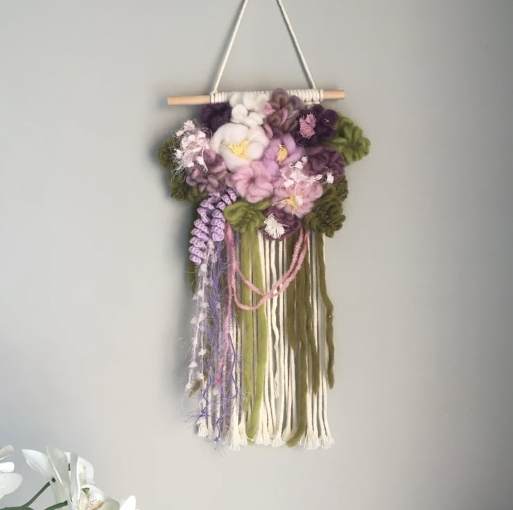 View of Floral textile woven wall hanging, Nursery deco... - Folksy