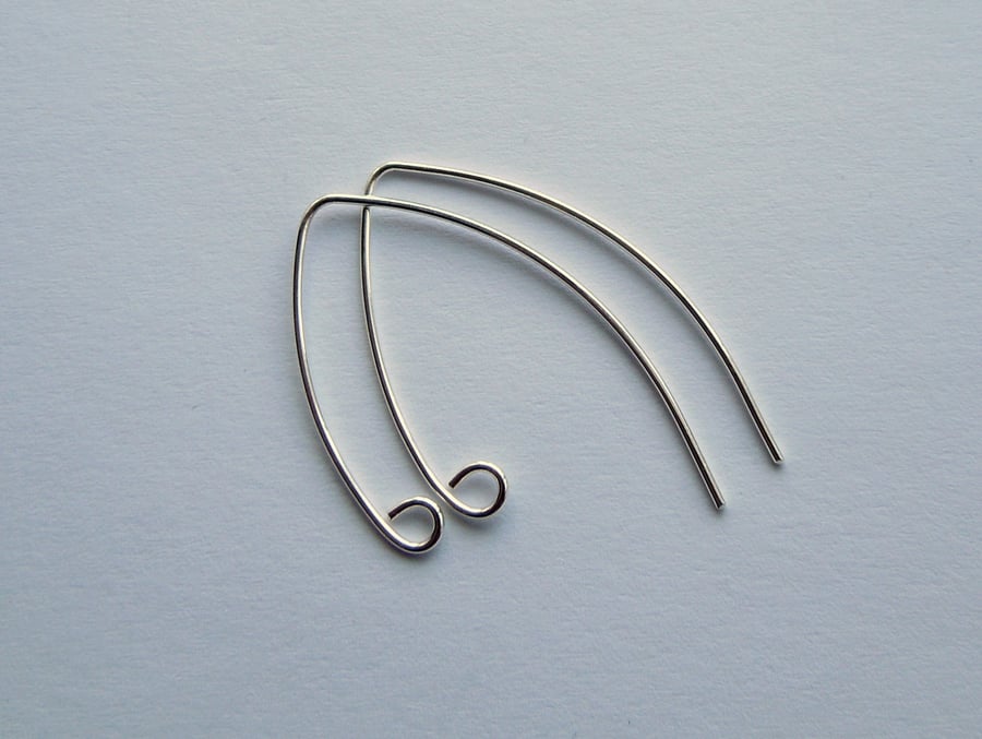 Sterling silver long angled ear wires, 3 pairs, wishbone earwires, make your own