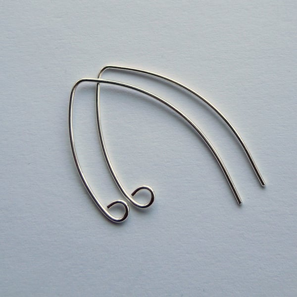 Sterling silver long angled ear wires, 3 pairs, wishbone earwires, make your own