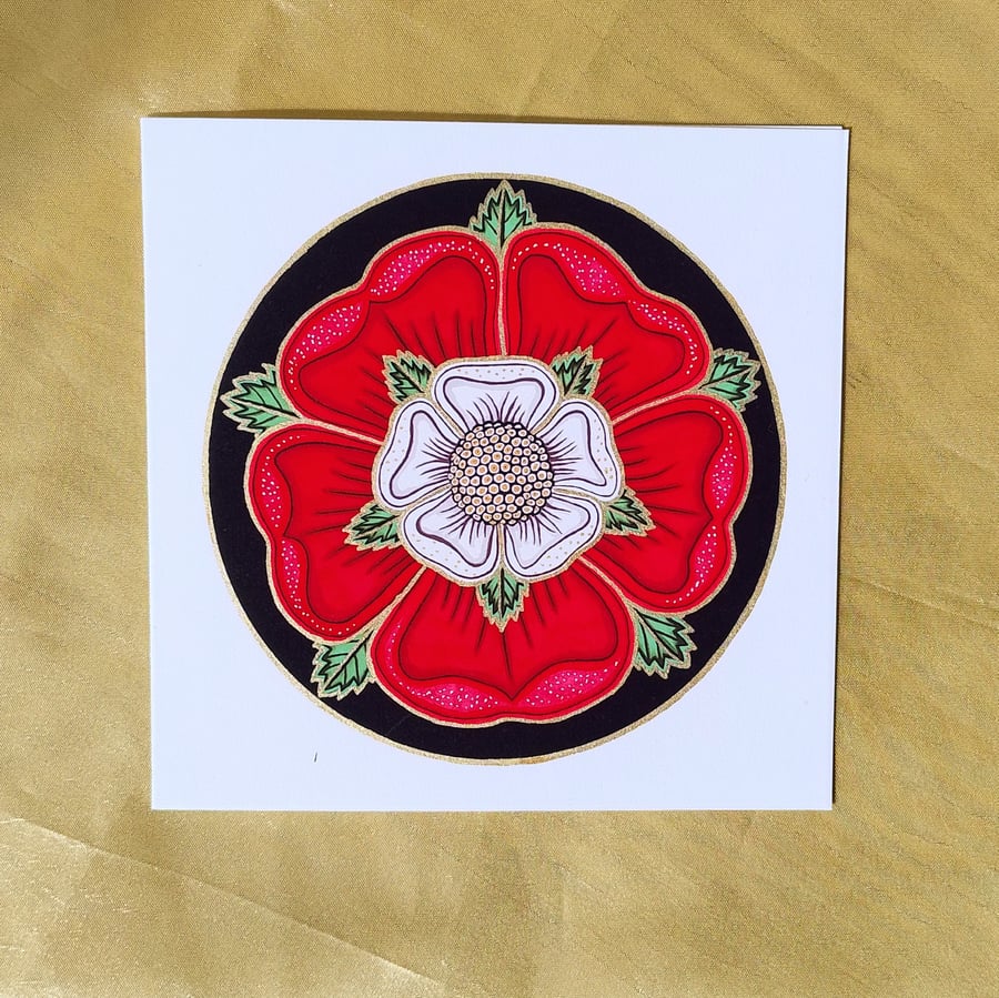 Tudor Rose Gold-Detailed Illustration on a Square Greetings Card