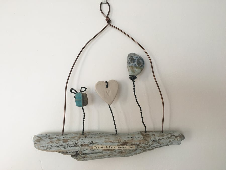Driftwood wall hanger, pottery hanger, wire art, wire sculpture, handmade gift, 