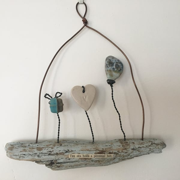 Driftwood wall hanger, pottery hanger, wire art, wire sculpture, handmade gift, 