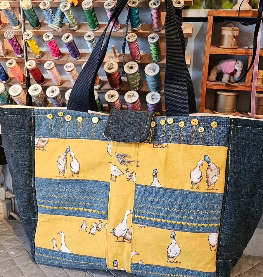 Denim Tote-Shopper Bag, Upcycled