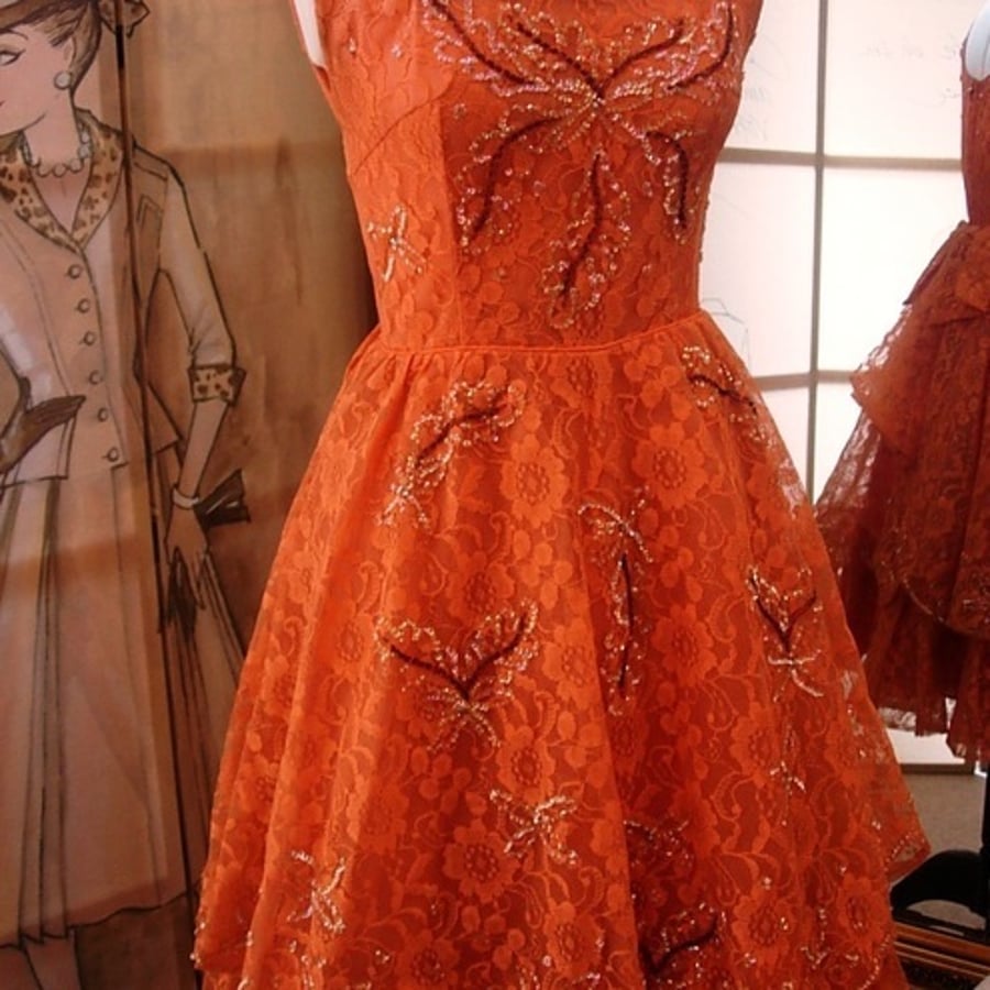 Custom Made 1950's Style Beaded Lace Dress - Any colour