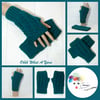Teal cable ladies crochet gloves, finger less gloves. Texting mitts.