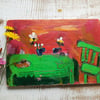 ' the bees came to tea ' small oil painting on reclaimed wood
