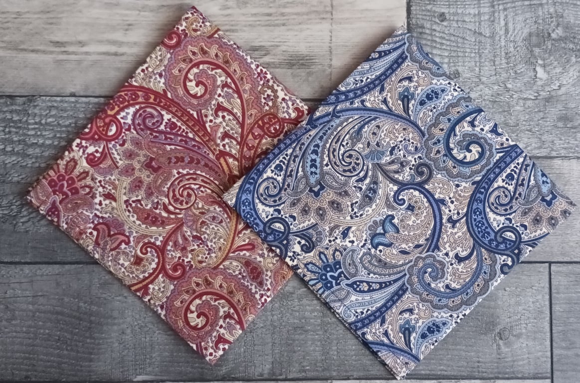 Pair Of Men's Paisley Handkerchiefs, Red And Blue
