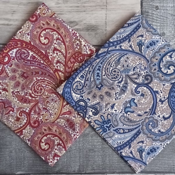 Pair Of Men's Paisley Handkerchiefs, Red And Blue