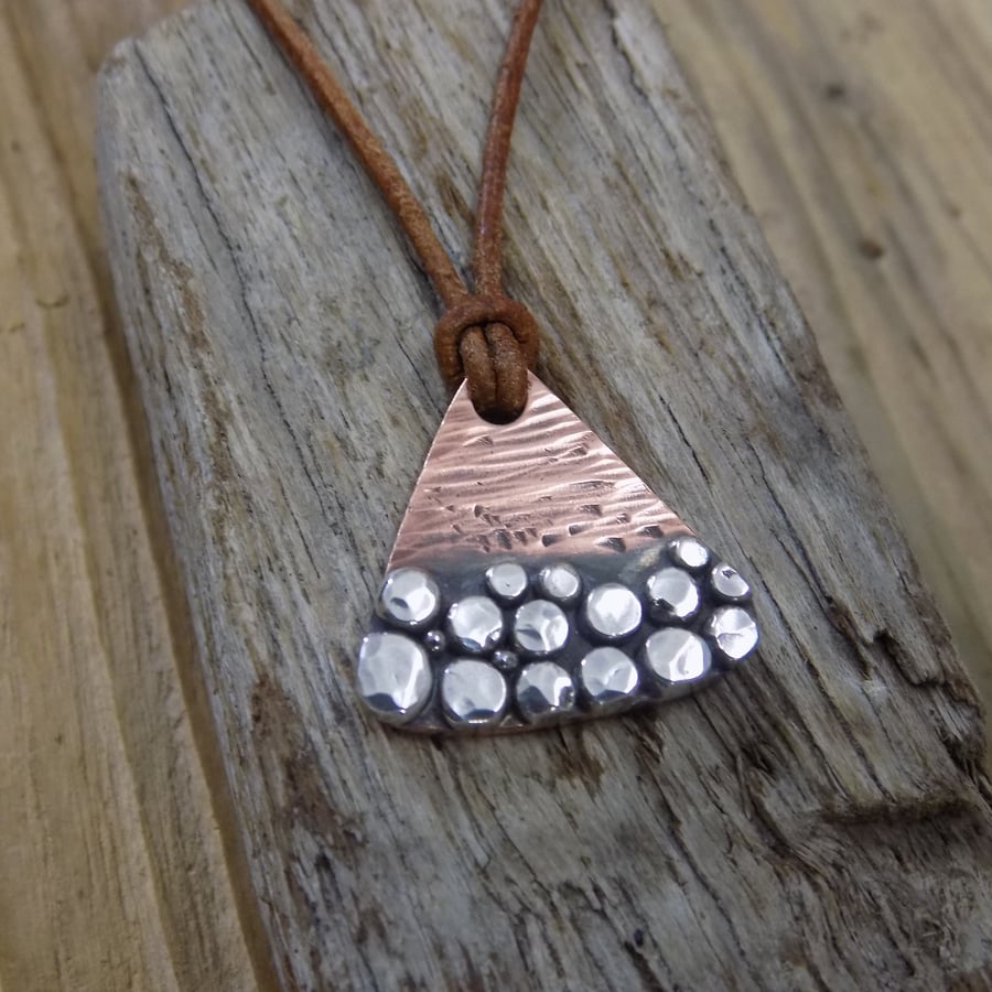 Copper and silver abstract 'rocky beach' pendant necklace 