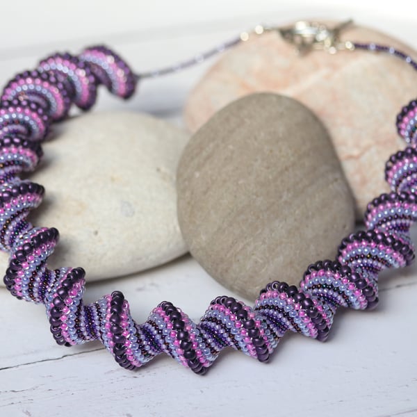 Purple and Pink Cellini Spiral Necklace