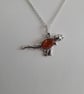 Amber T-Rex and Sterling Silver Necklace. Baltic Amber, Gift