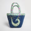 Tiny denim wool felt bag with bird appliqué 