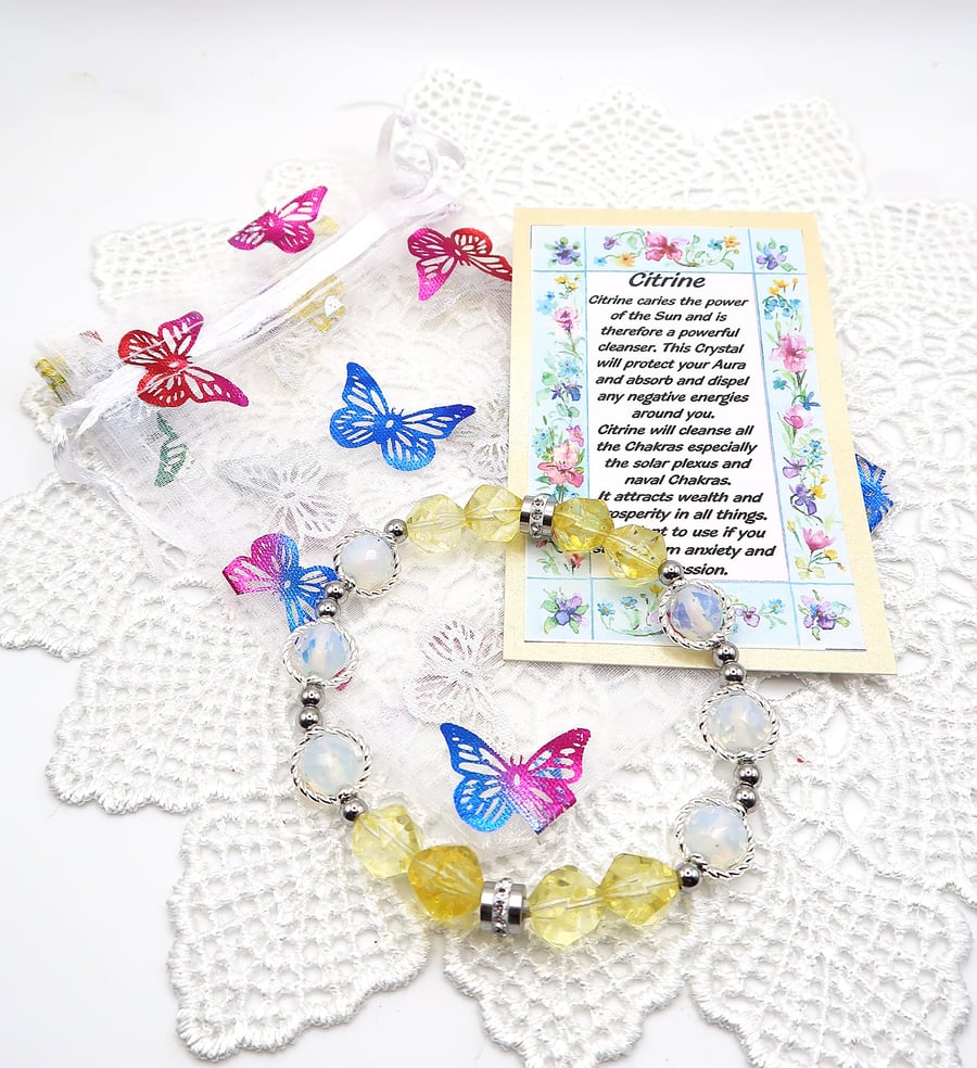 Citrine and Opalite Elasticated Bracelet.