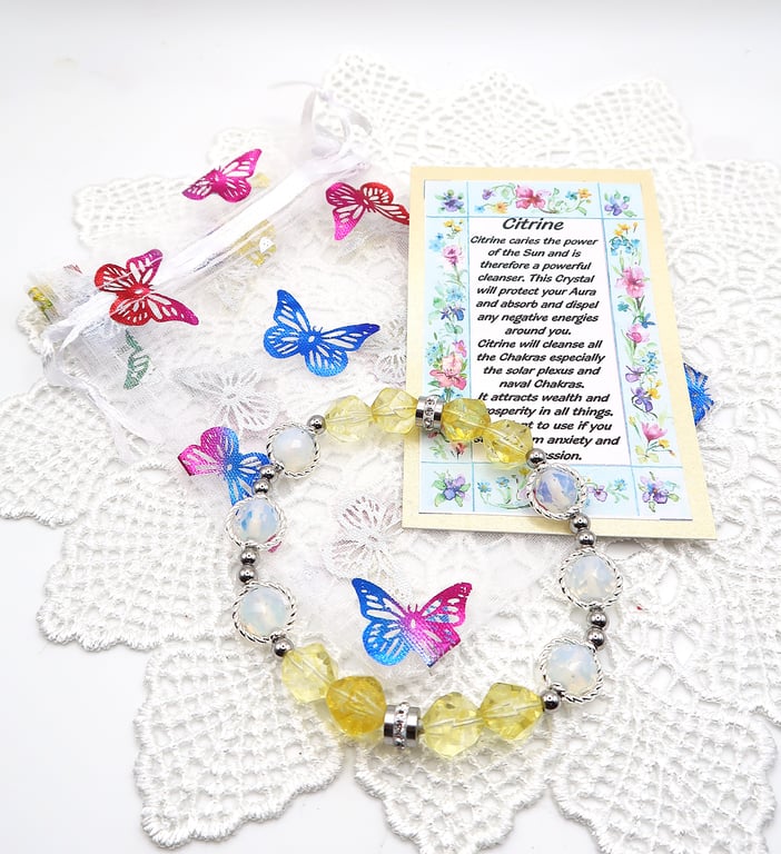 Citrine and Opalite Elasticated Bracelet.