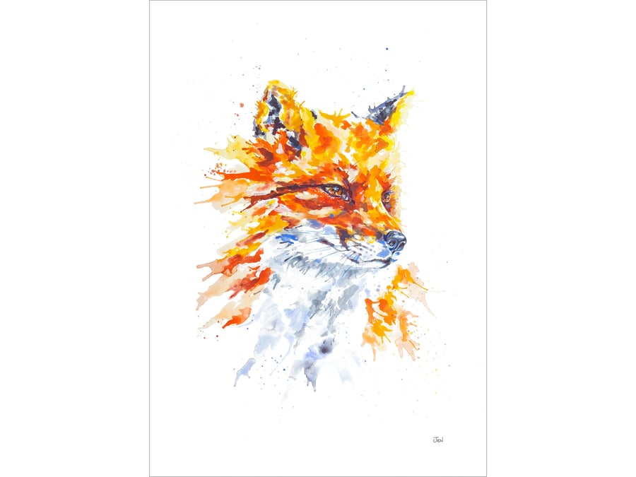 Fox watercolour print, painting, woodland, British wildlife