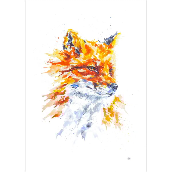 Fox watercolour print, painting, woodland, British wildlife