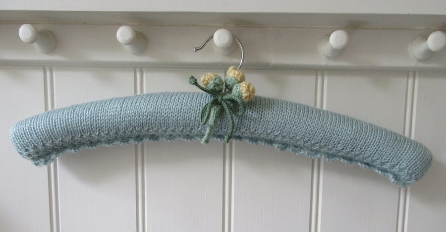 Ladies clothes hanger coat hanger - duck egg blue with yellow rose buds
