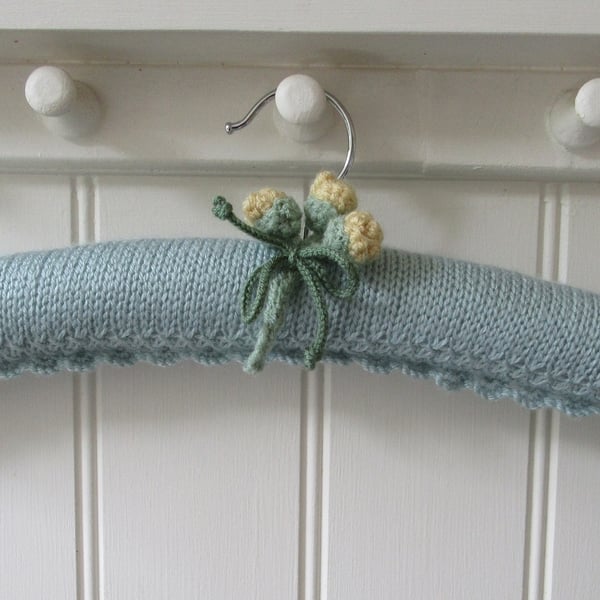 Ladies clothes hanger coat hanger - duck egg blue with yellow rose buds