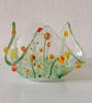 Fused glass floral tea light or candle holder - orange and yellow flowers - Image 1