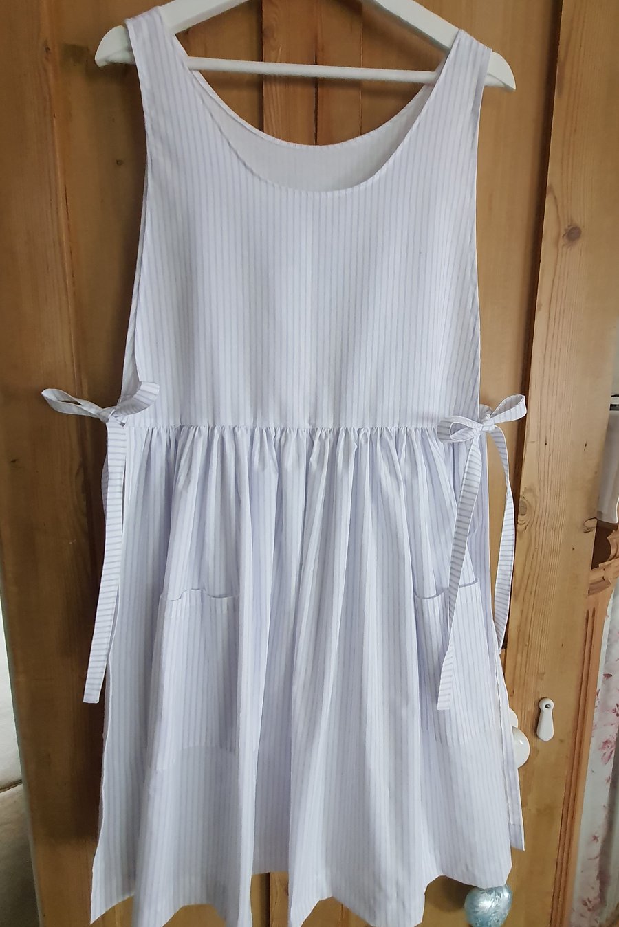 Vintage Laura Ashley blue ticking Apron 