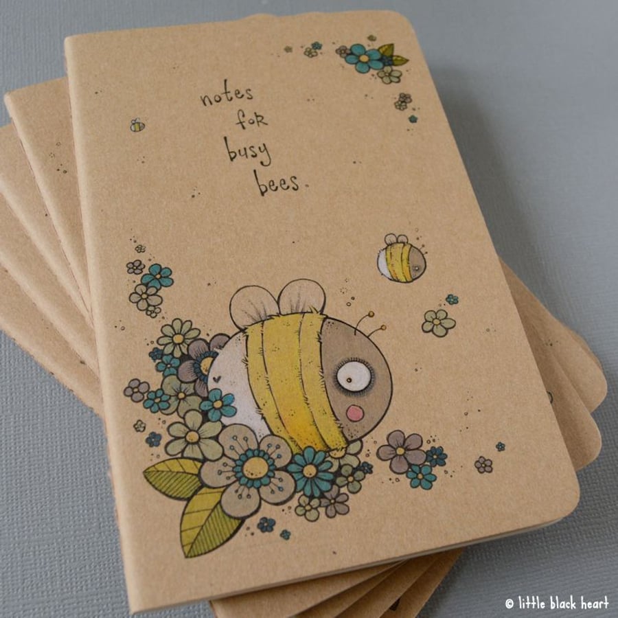 pocket notebook with original illustration - notes for busy bees