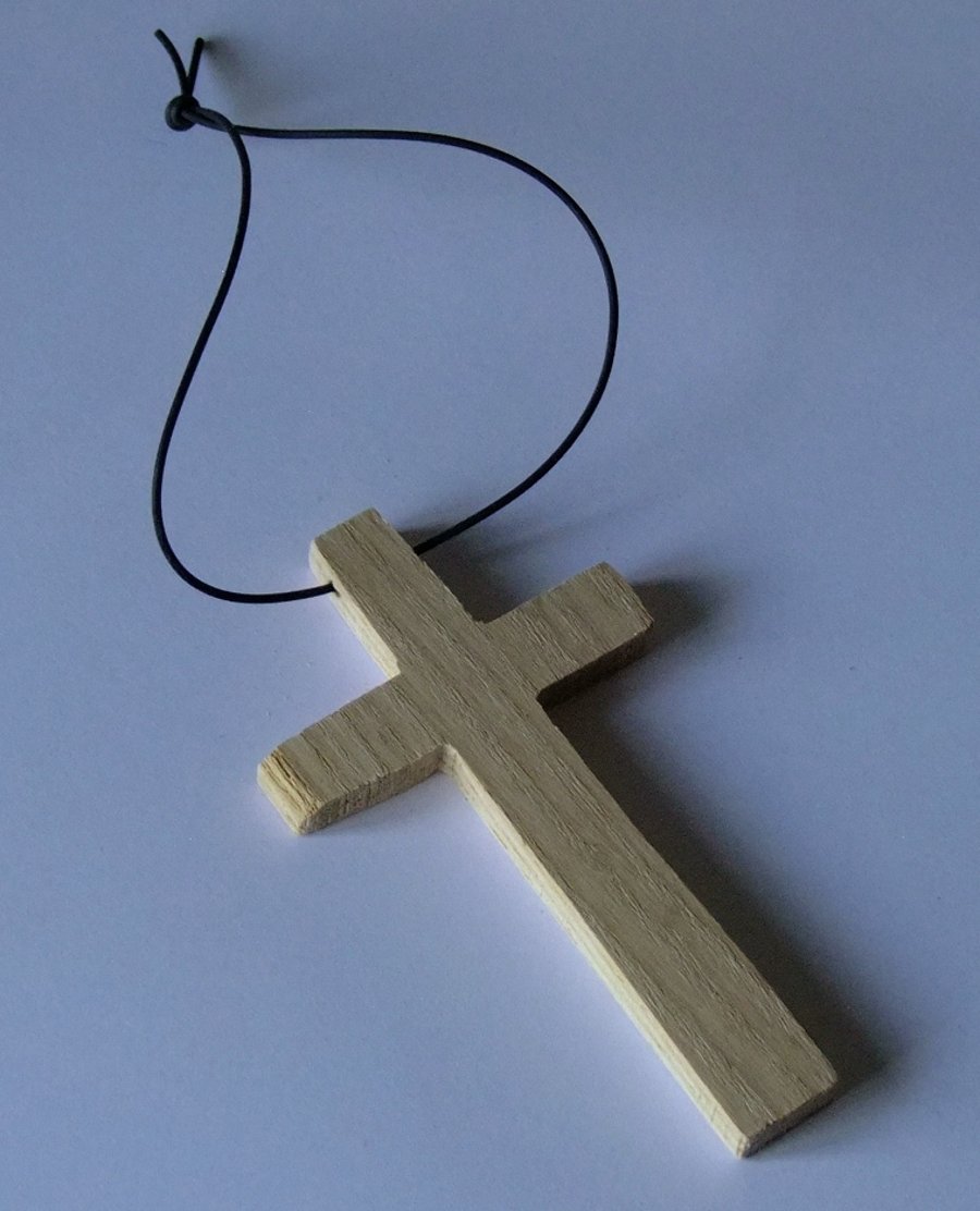 Little hanging wooden crucifix or cross ideal to hang on car interior mirror