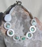 SALE - WhiteMother of Pearl Shell & Aqua Pearl Beaded Necklace & Bracelet Set - Image 6