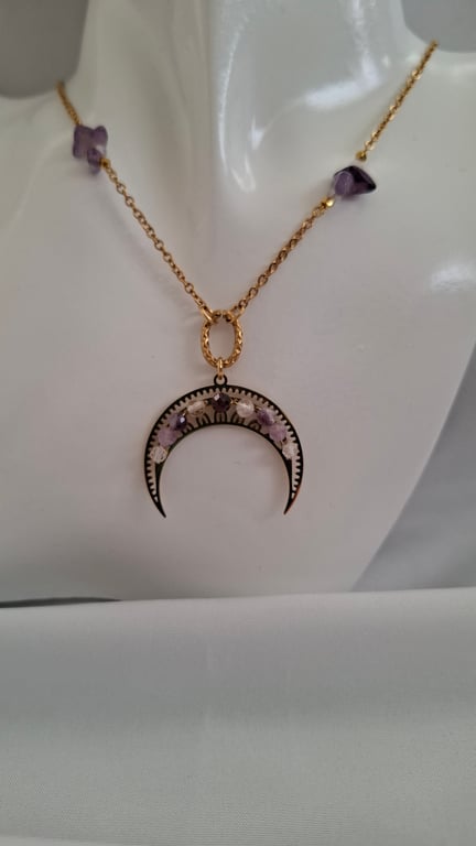 Luna Necklace - Peace and Stability - amethyst, jade, clear quartz 