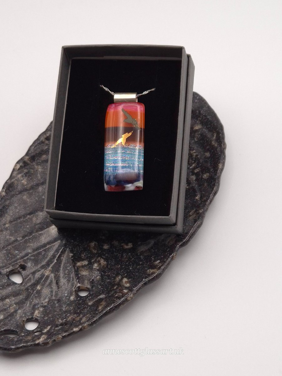 Sunset Over Water (5) Seascape Fused Glass Pendant