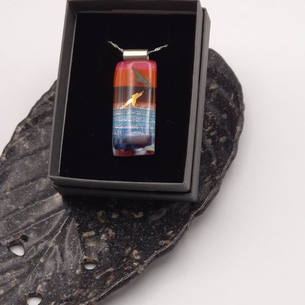Sunset Over Water (5) Seascape Fused Glass Pendant