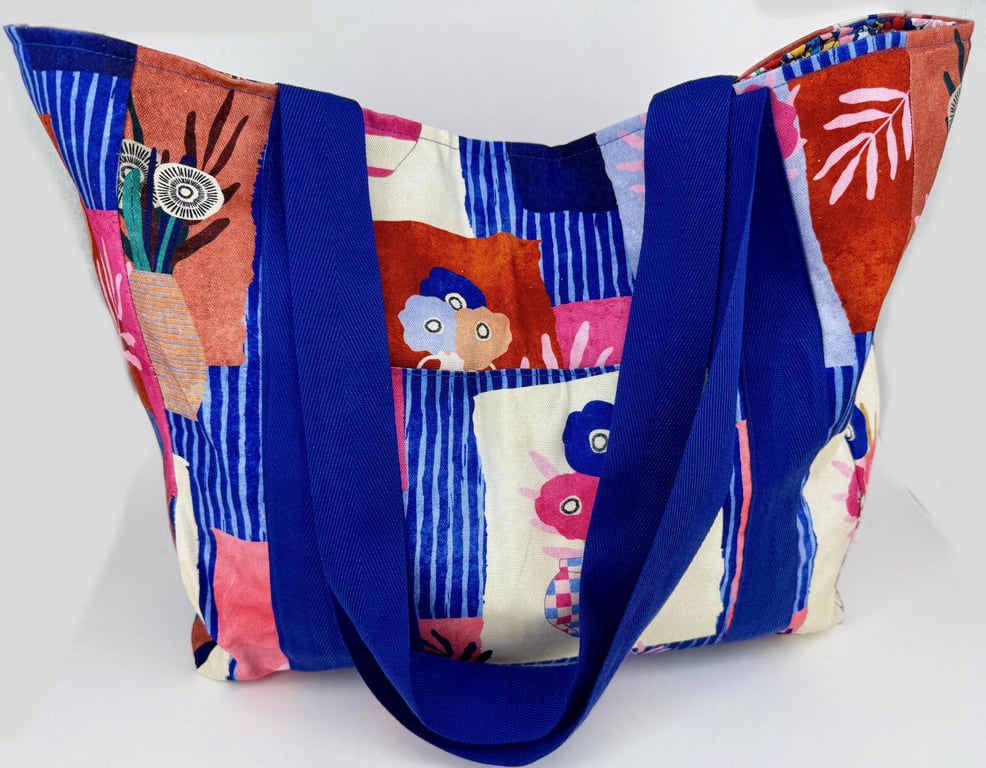 Handmade fully lined cotton tote bag with pockets
