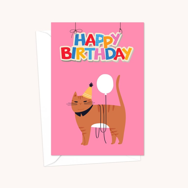 Party Cat Birthday Card: Cat Lover Greeting Card (705)