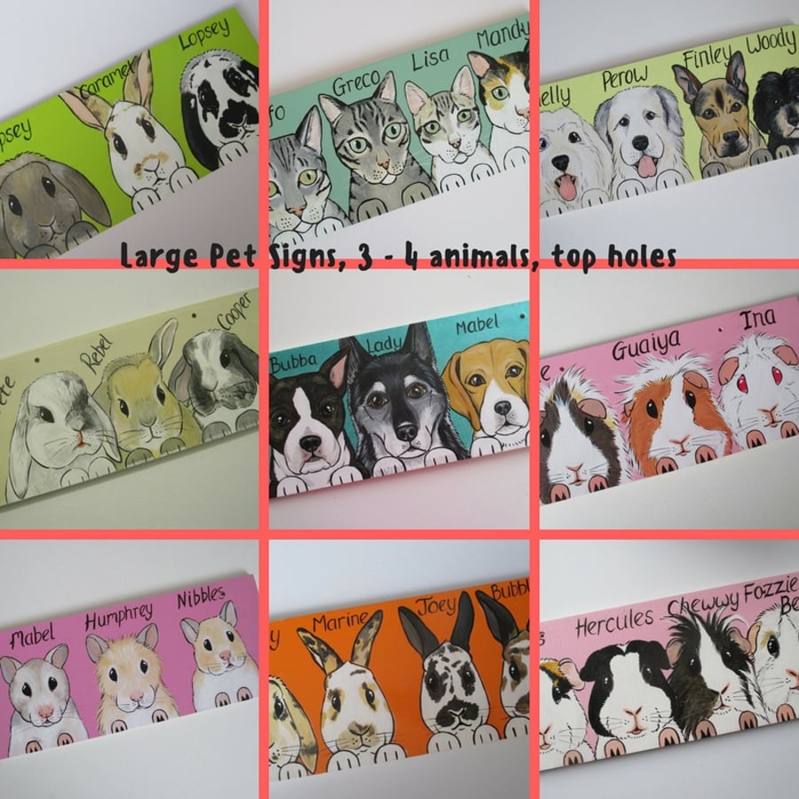Pet Animal Portrait Hutch Shed Custom Painted Sign L top holes for 3 or 4 pets