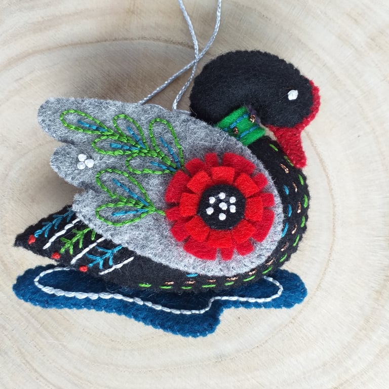 Wool Felt Swan-a-Swimming, 12 days of Christmas Tree Decoration