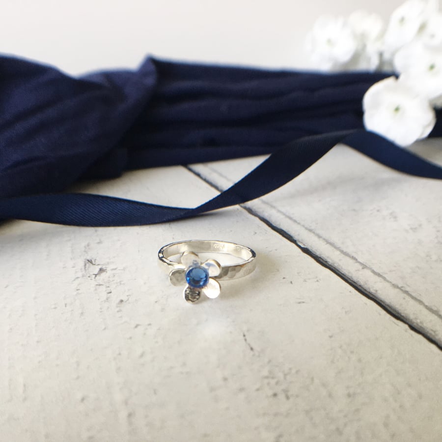 Eco Sterling Silver Daisy Ring with Crystal Centre