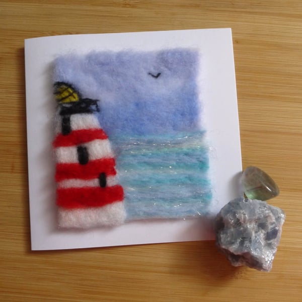 Needle felted Lighthouse view greetings card