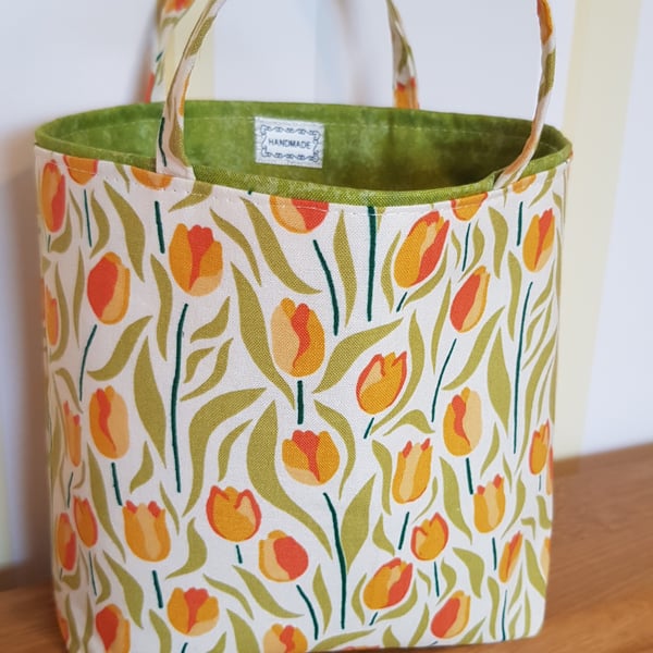 Fabric reusable gift bag: orange tulips