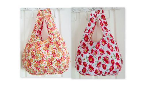 floral cotton reversible lightweight boho shoulder bag, orange, red