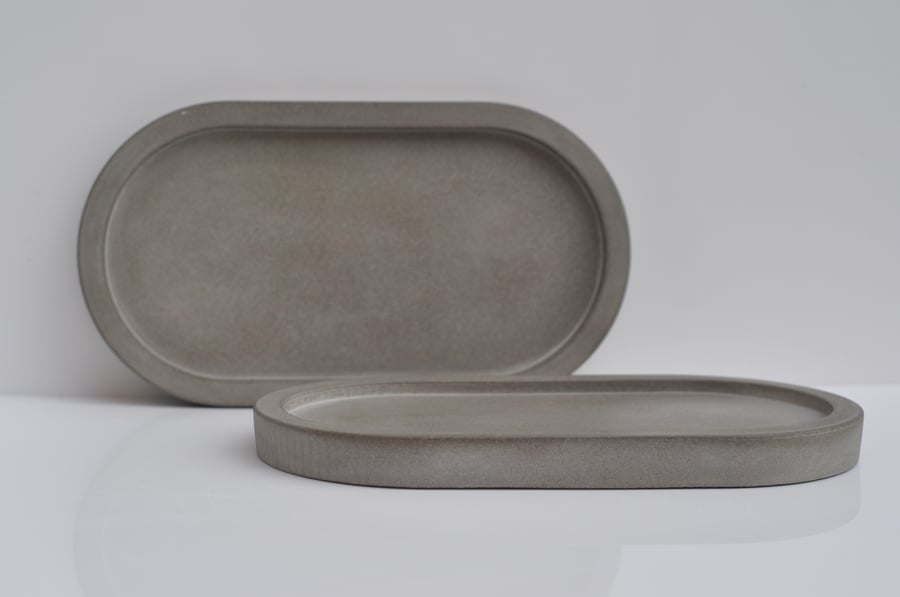 Oval Concrete Tray Handmade Decorative Grey Beton Accessory Tray Cement Candle T