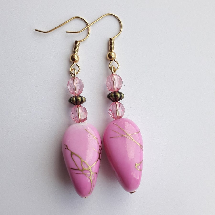 Pink Gold Splash Bead Earrings 